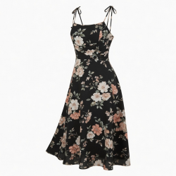 Black Strappy Sleeveless Floral Women's Dress