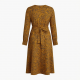 Mustard Long Sleeve Animal Print Midi Dress