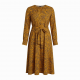 Mustard Long Sleeve Animal Print Midi Dress