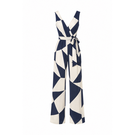V-Neck Sleeveless Geometric Women's Jumpsuit