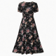 Black Round Neck Floral Women's Maxi Dress