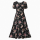 Black Round Neck Floral Women's Maxi Dress