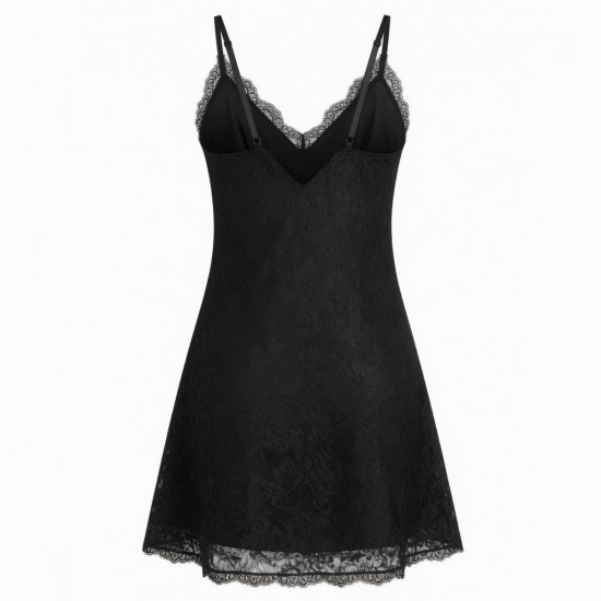 Black V-Neck Sleeveless Lace Women's Slip Dress