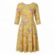 Yellow Three-Quarter Sleeve Floral Midi Dress