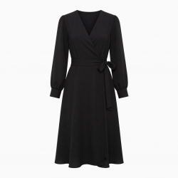 Black Long Sleeve Wrap Dress