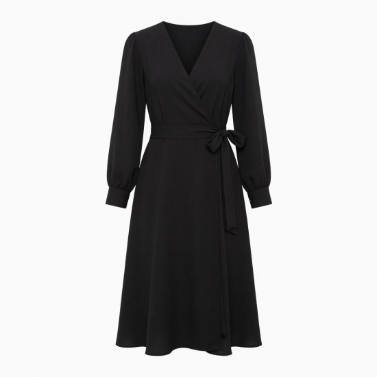 Black Long Sleeve Wrap Dress