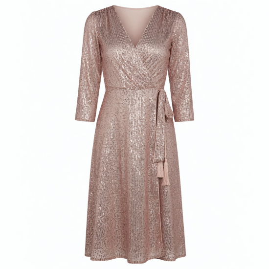 Wrap Sequin Party Evening Midi Dress