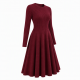 Burgundy Long Sleeve Ribbed Winter Dress
