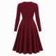 Burgundy Long Sleeve Ribbed Winter Dress