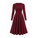 Burgundy Long Sleeve Ribbed Winter Dress