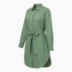 Green Collared Belted Button Shirt Dress
