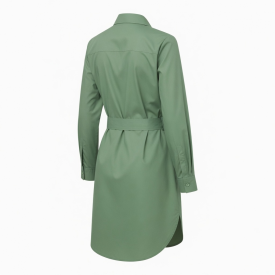 Green Collared Belted Button Shirt Dress