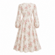 Long Sleeve Fit Flare Button Floral Midi Dress