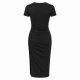 Black Crewneck Gathered Jersey Midi Dress